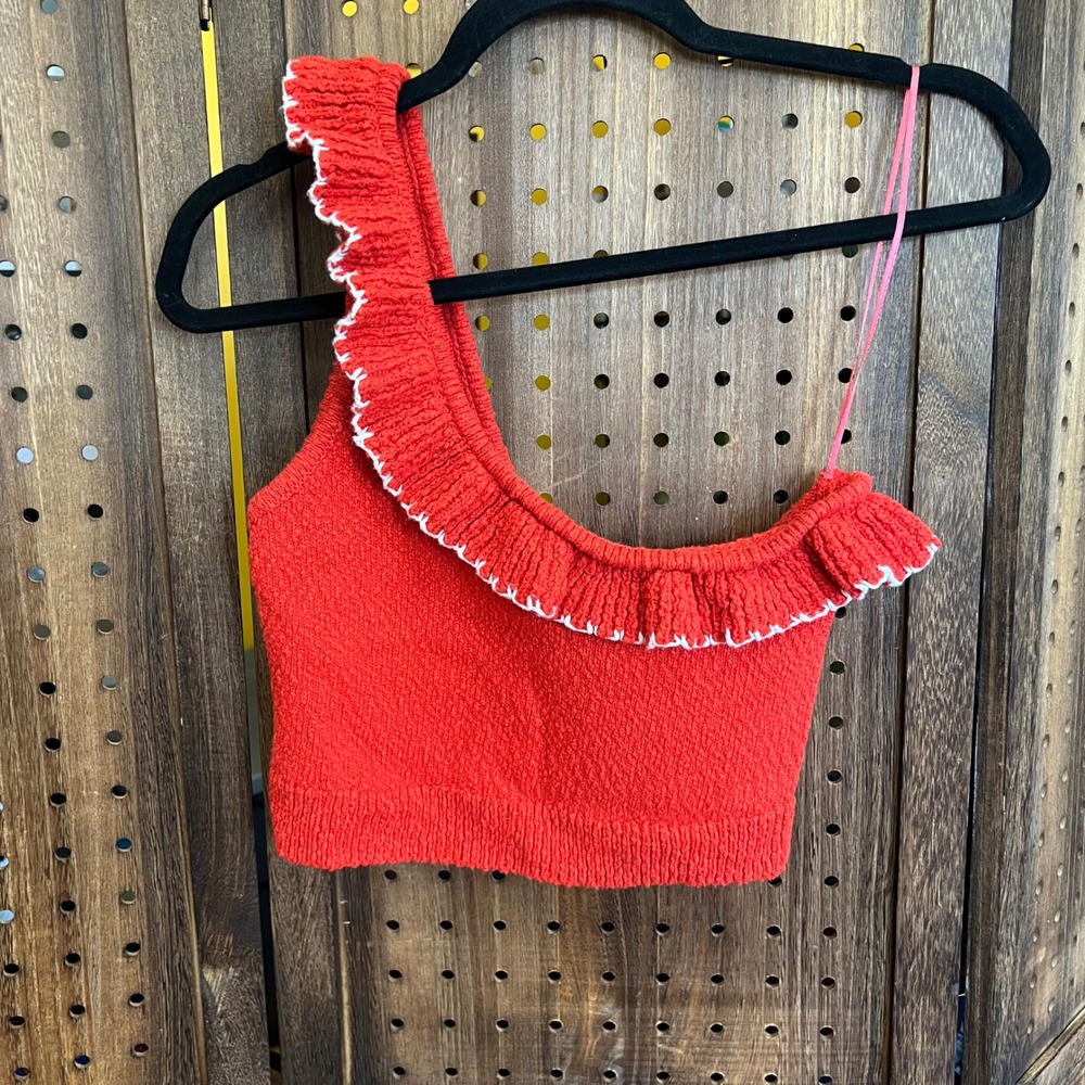 Urban Outfitters Red Orange Knit One Shoulder Crop Top Size Medium coquette